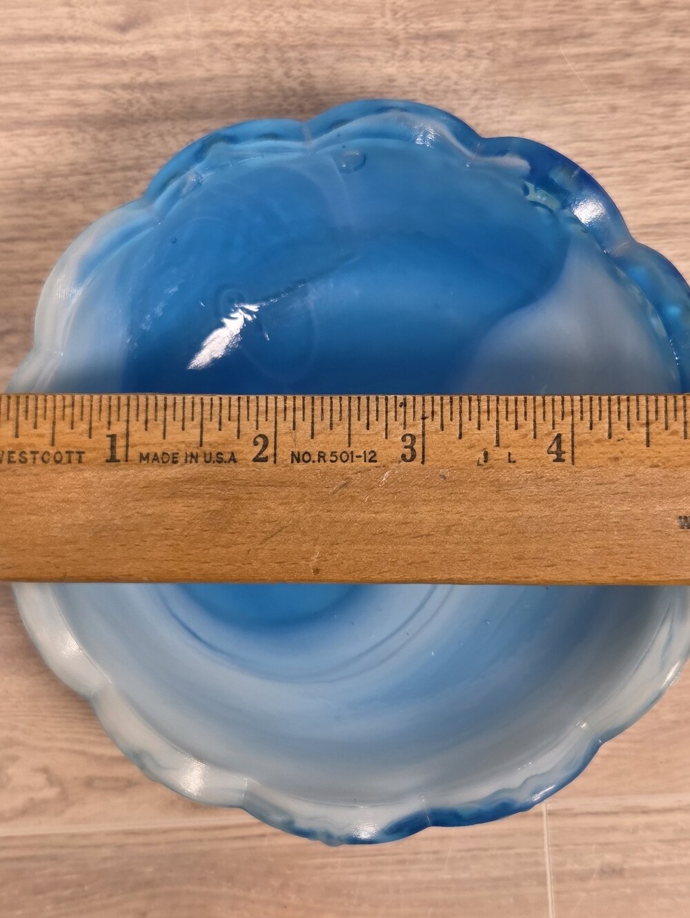 vintage blue & white milk glass, hobnail swirl slag glass Small Bowl - Picture 6 of 6